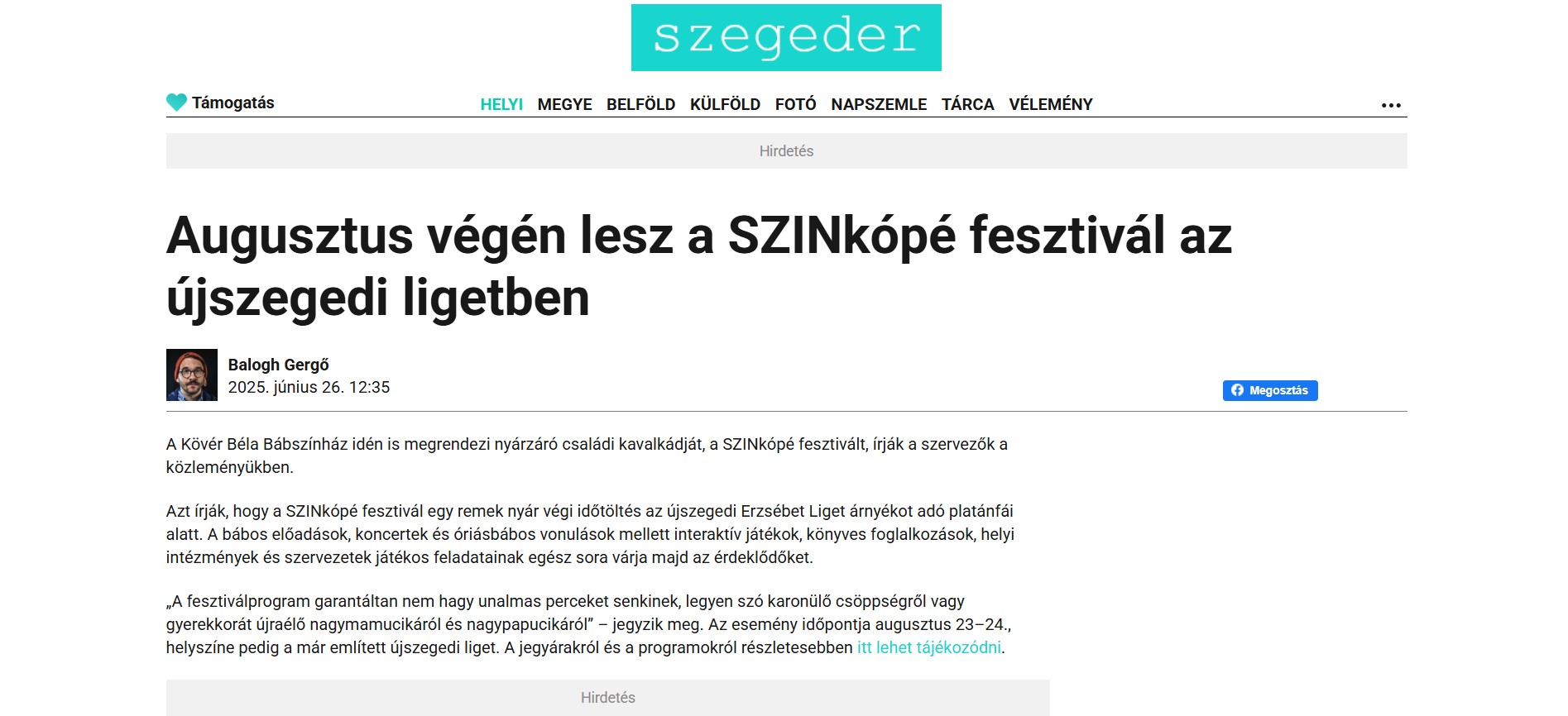 Augusztus végén lesz a SZINkópé fesztivál az újszegedi ligetben