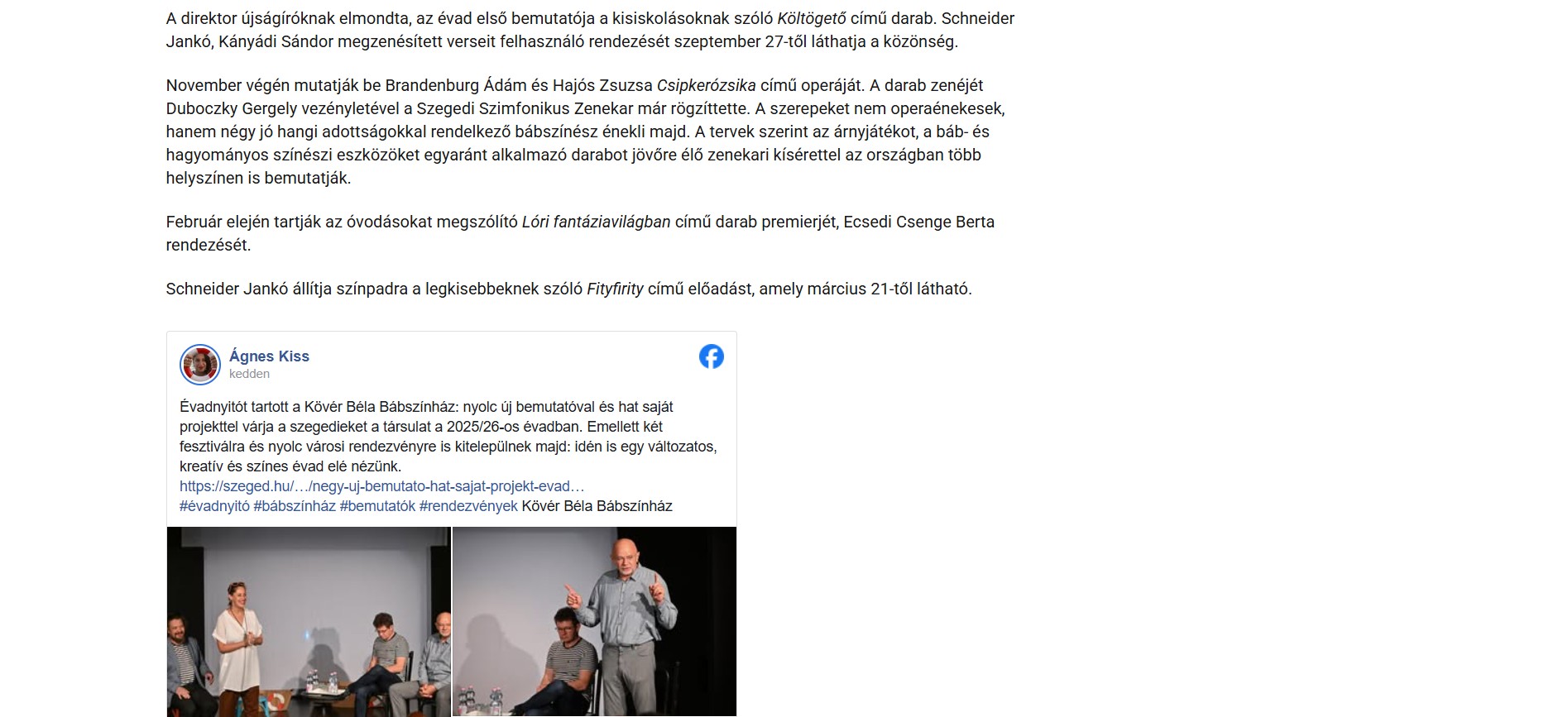 Nyugat-Európában is bemutatná előadásait a szegedi Kövér Béla Bábszínház