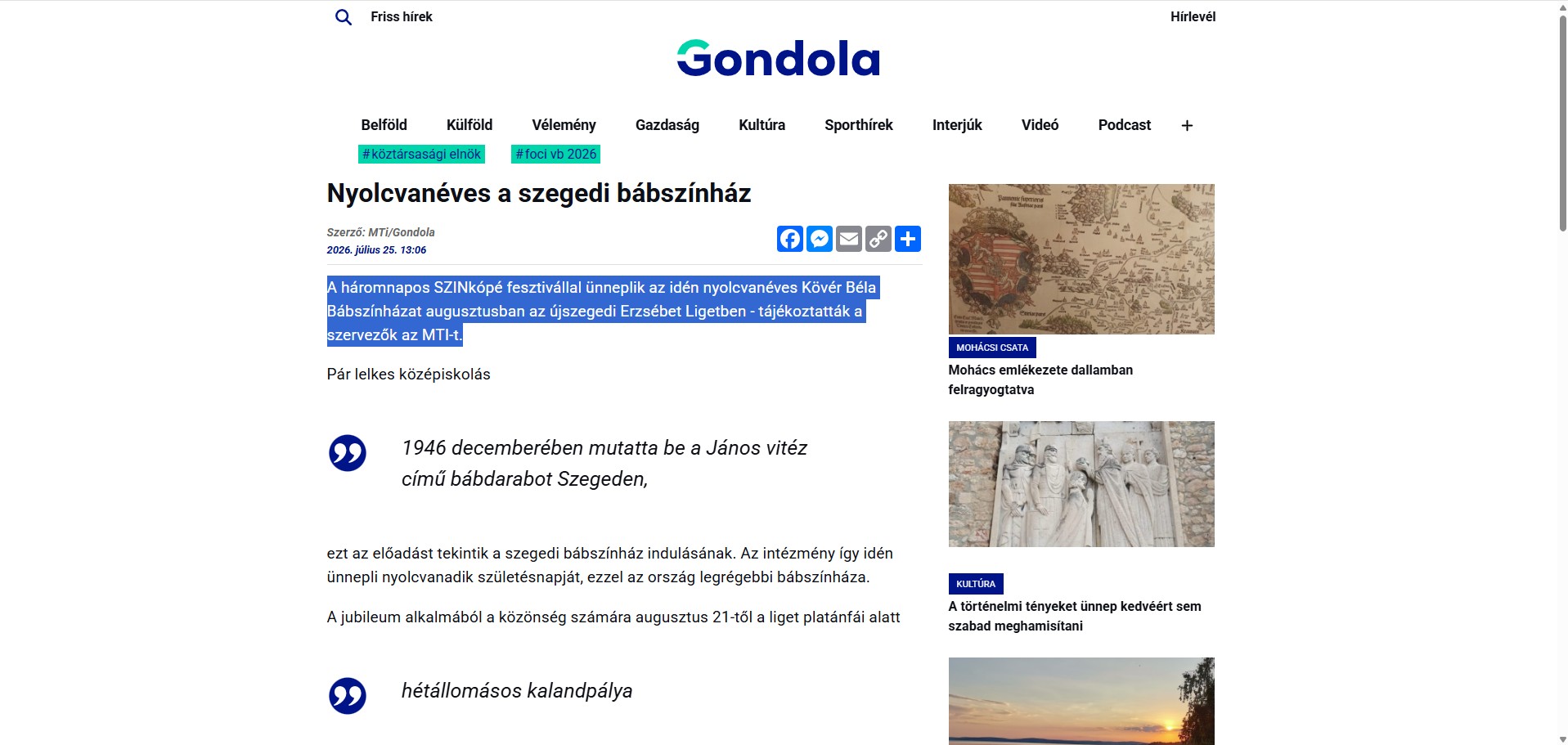 Nyolcvanéves a szegedi bábszínház