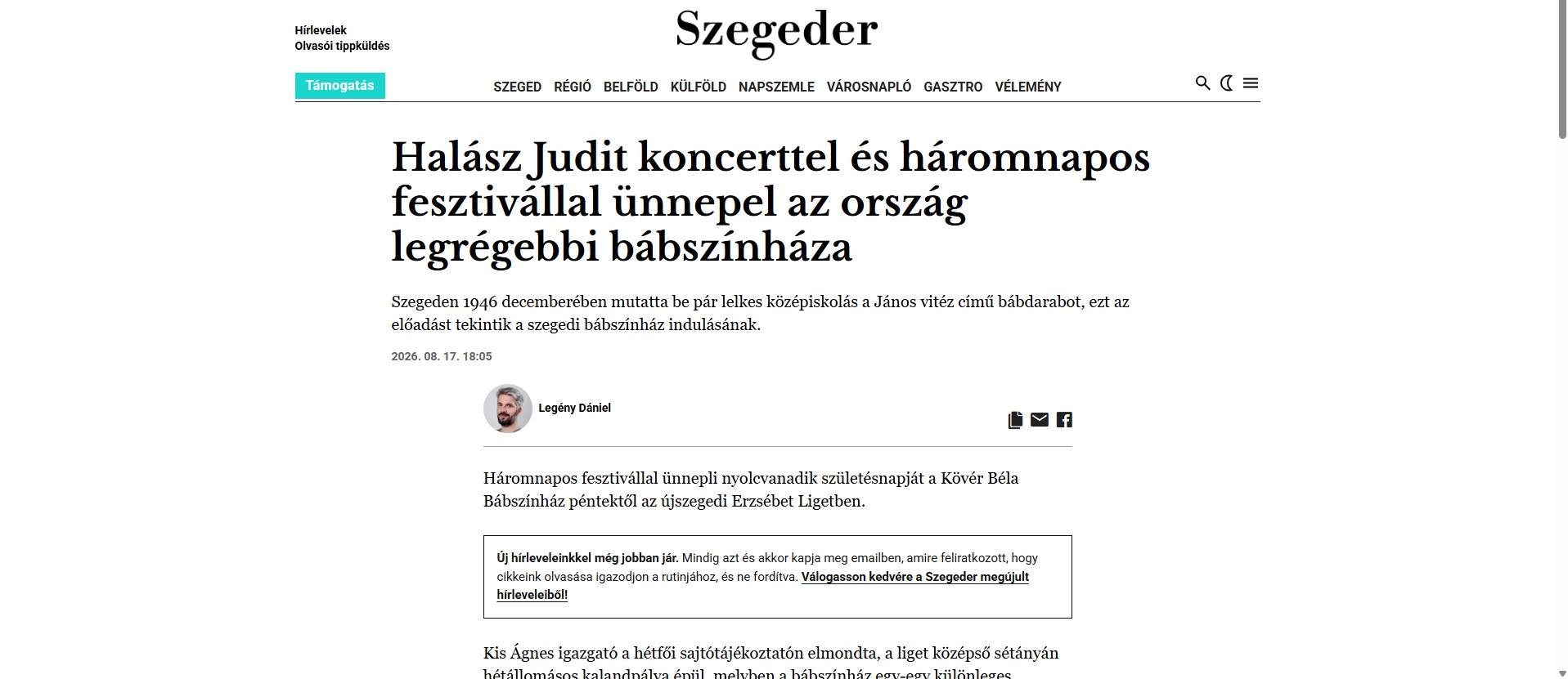 Halász Judit koncerttel és háromnapos fesztivállal ünnepel az ország legrégebbi bábszínháza